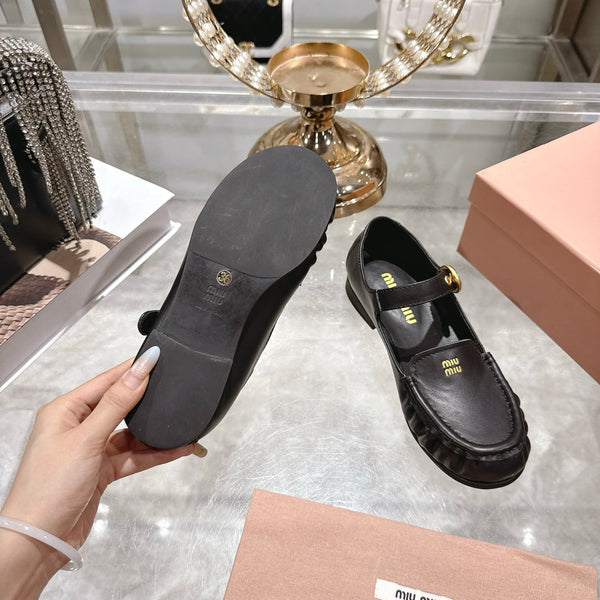 Miu Mary Jane Ballet Flats Black Leather 592041