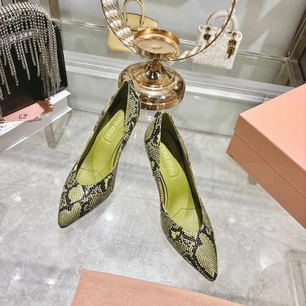 Miu High Heel Pumps Green Black Snakeskin 592073