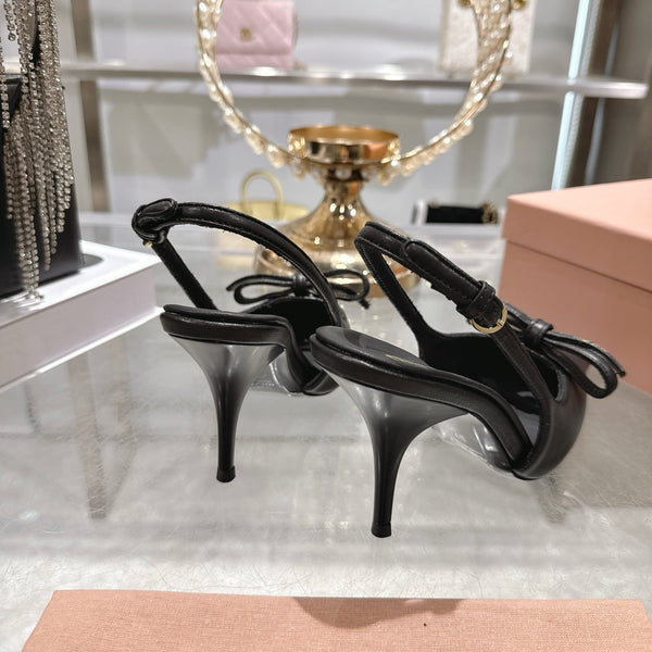 Miu 26 High Heel Slingback 80 Black Leather 592097