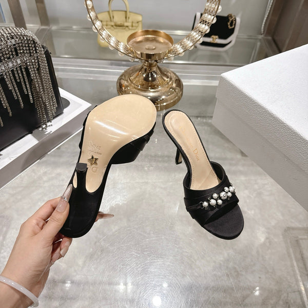 CD 26 High-Heeled Mules 85mm Pearl Black Leather 592249