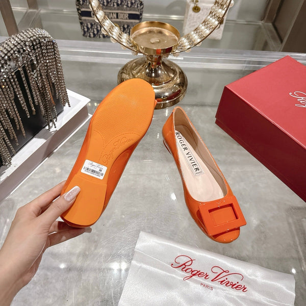 Roger Vivier 26s U Look Ballet Flat Orange Leather 679808