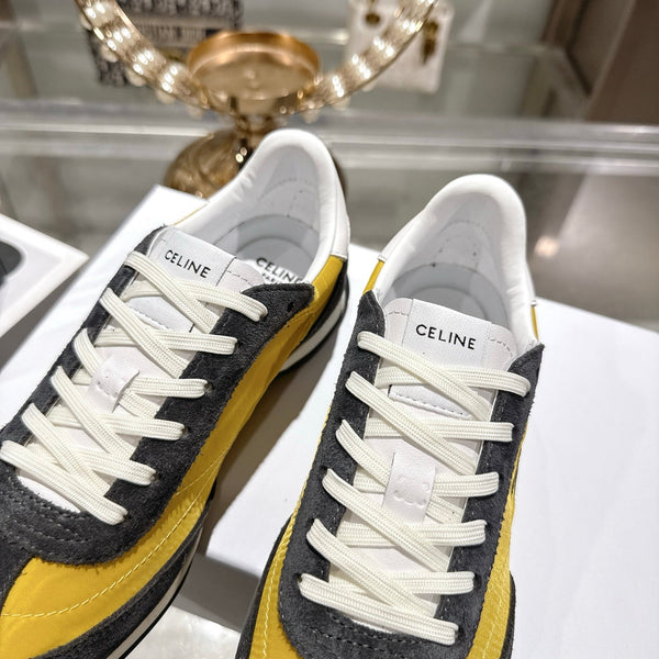 Celine Racer Sneaker Taupe Yellow Suede Fabric 679820