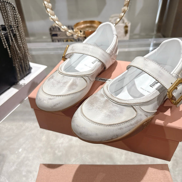 Miu 26s Gymnasium Ballerinas Dust White Leather 679784