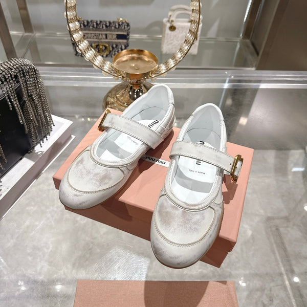 Miu 26s Gymnasium Ballerinas Dust White Leather 679784