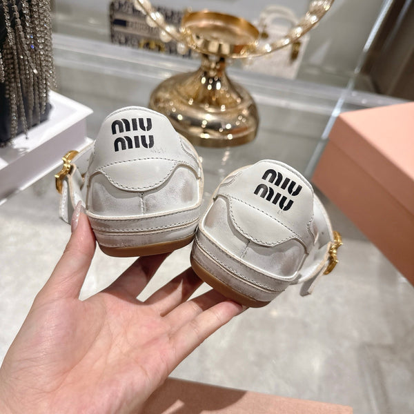 Miu 26s Gymnasium Ballerinas Dust White Leather 679784