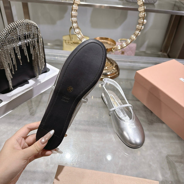 Miu Slingback Flats Sliver Leather 901736