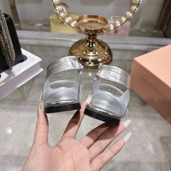 Miu Slingback Flats Sliver Leather 901736