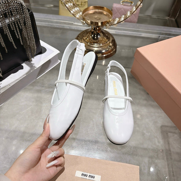 Miu Slingback Flats White Leather 901739