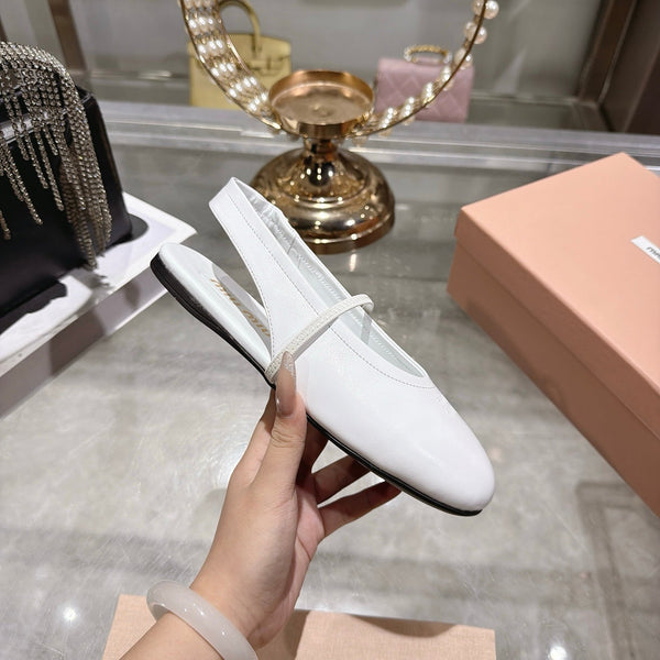 Miu Slingback Flats White Leather 901739