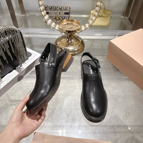 Miu 26s Clogs Ankle-strap Black Leather 951507