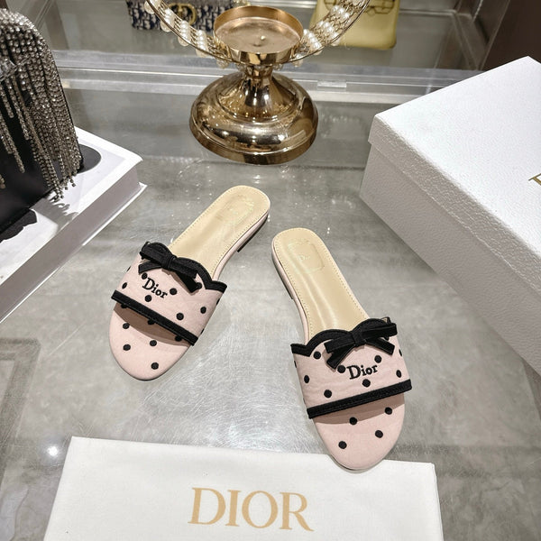 CD Dway Flat Sandal Polka Dior Light Pink Motif Cotton Leather 951361