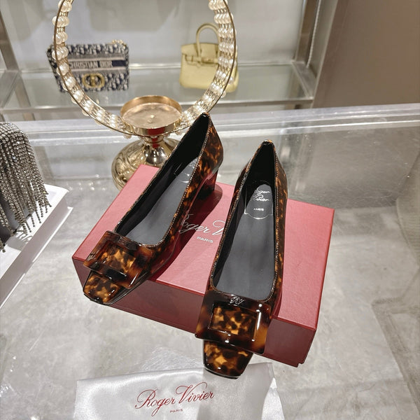 RV 26s Belle Vivier Pumps 4.5cm Tortoiseshell Patent Leather 999730