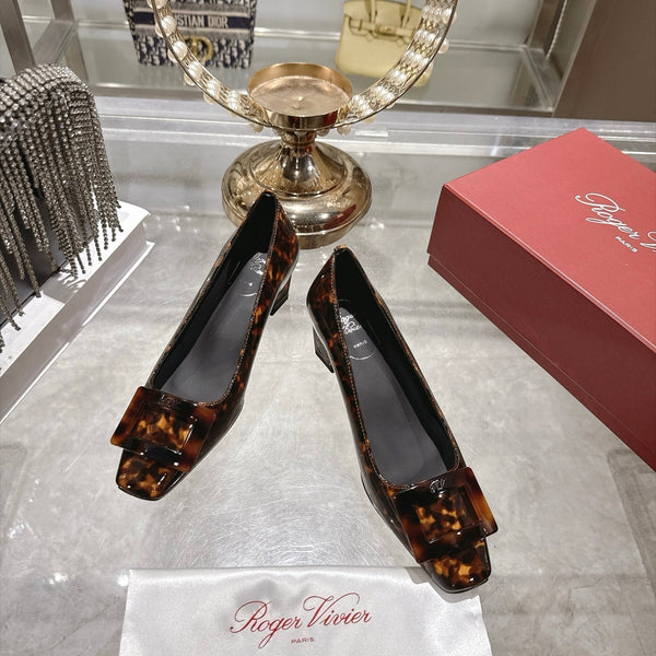 RV 26s Belle Vivier Pumps 4.5cm Tortoiseshell Patent Leather 999730