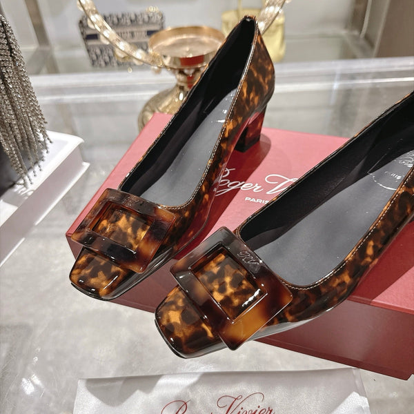 RV 26s Belle Vivier Pumps 4.5cm Tortoiseshell Patent Leather 999730