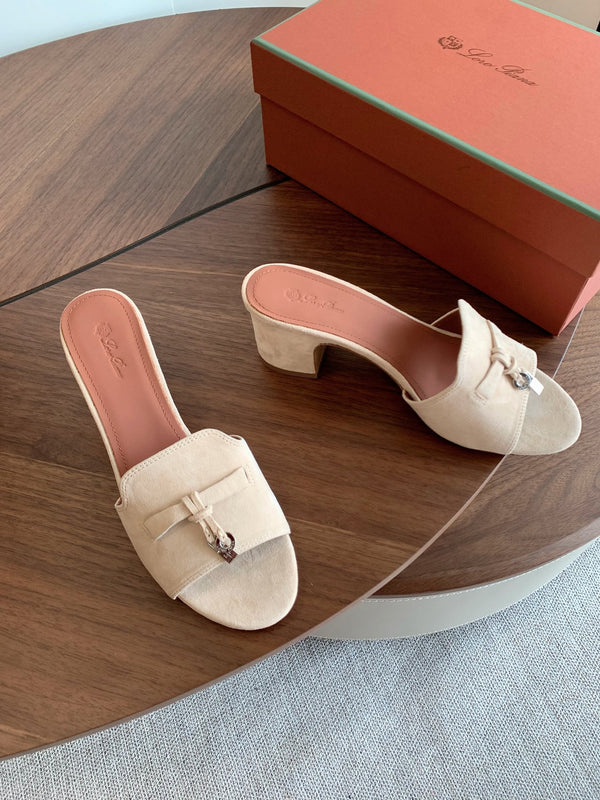 LP 26s Summer Mule Heels 60mm In Cream White Suede Silver Hardware