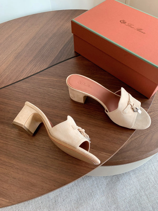 LP 26s Summer Mule Heels 60mm In Cream White Suede Silver Hardware
