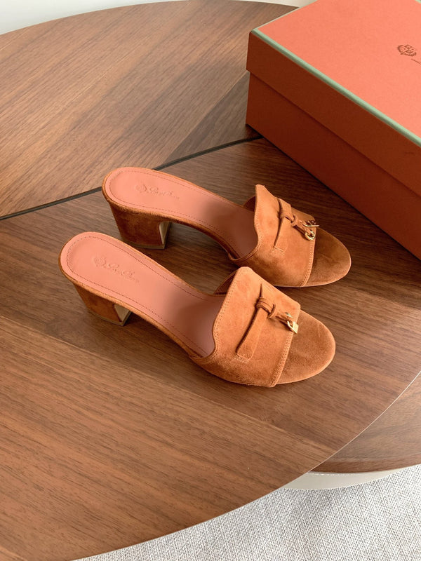 LP 26s Summer Mule Heels 60mm In Caramel Brown Suede