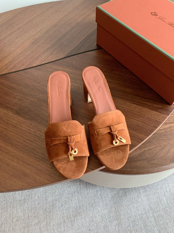 LP 26s Summer Mule Heels 60mm In Caramel Brown Suede