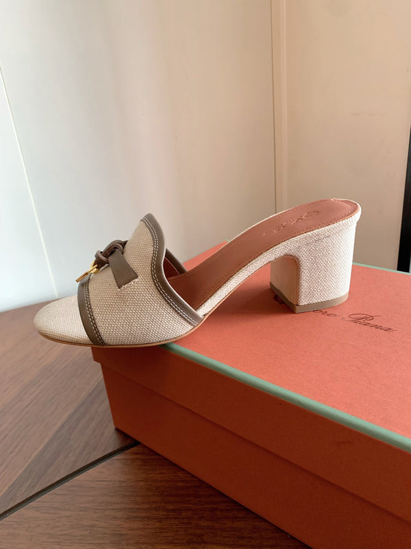 LP 26S Summer Mules 60mm Beige Canvas & Calfskin