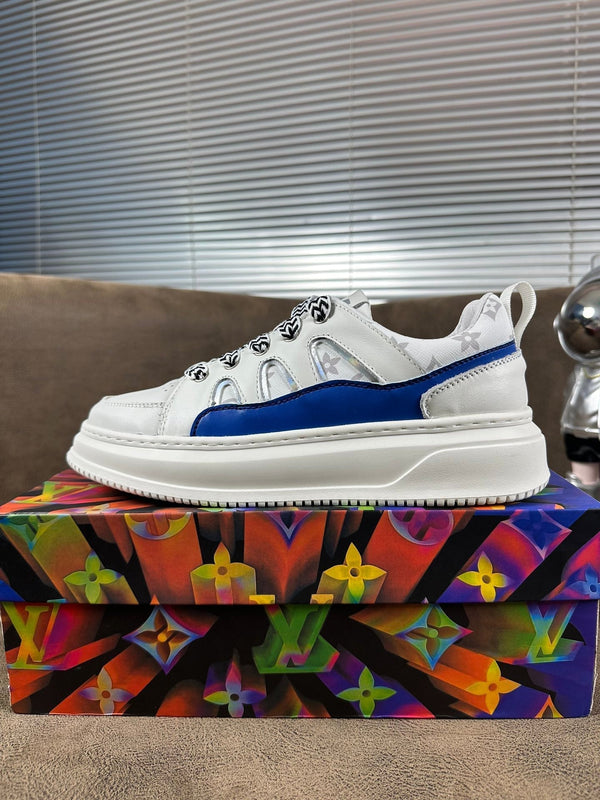 LV TRAINER SHOES IN WHITE MIX BLUE CALFSKIN