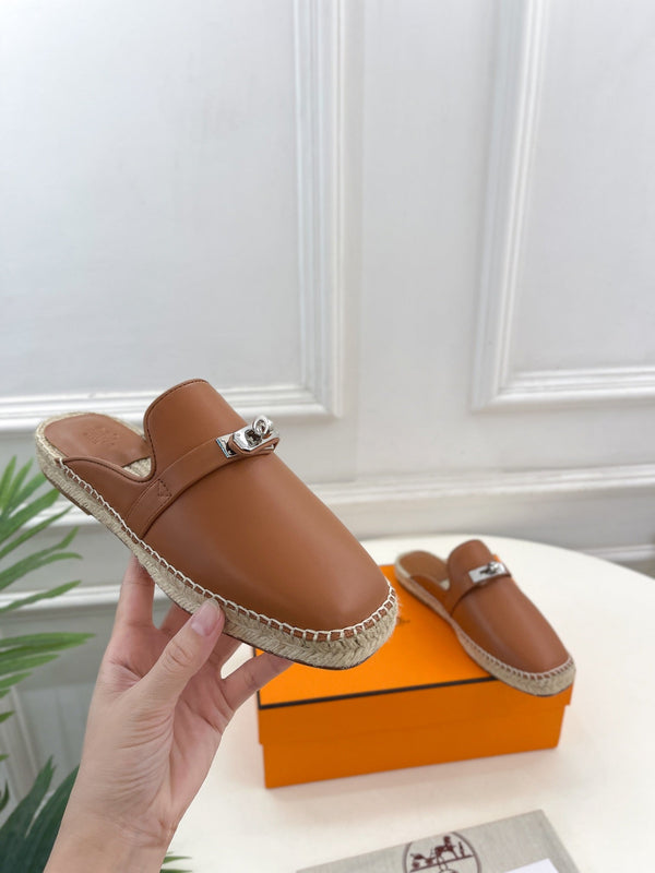 HM Feria Espadrille 20mm Brown Calfskin And Handwoven Hemp Rope 967990