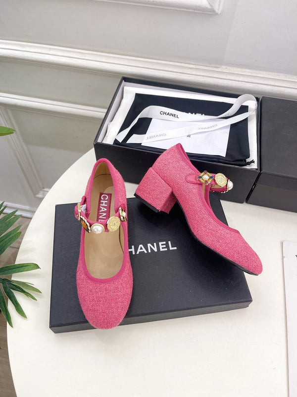 CC High Mary Janes 55mm Dark Pink Wool Tweed And Fabric 948817