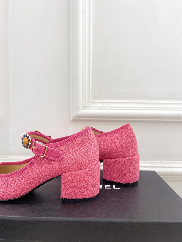 CC High Mary Janes 55mm Dark Pink Wool Tweed And Fabric 948817