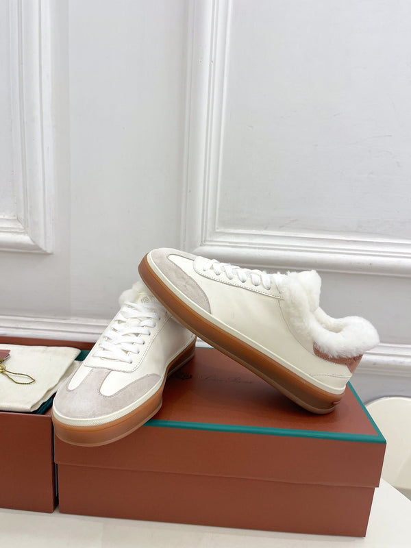 LP Tennis Walk Sneaker In White Grey Lambskin Lined With Wool Fleece 988264