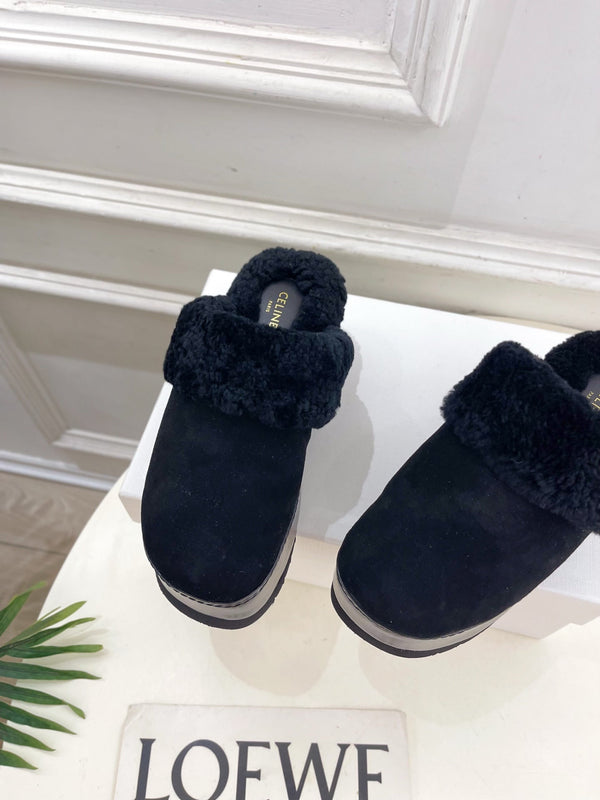 CL 25s Dana Wedge Mule 80mm Black Suede Calfskin & Shearling