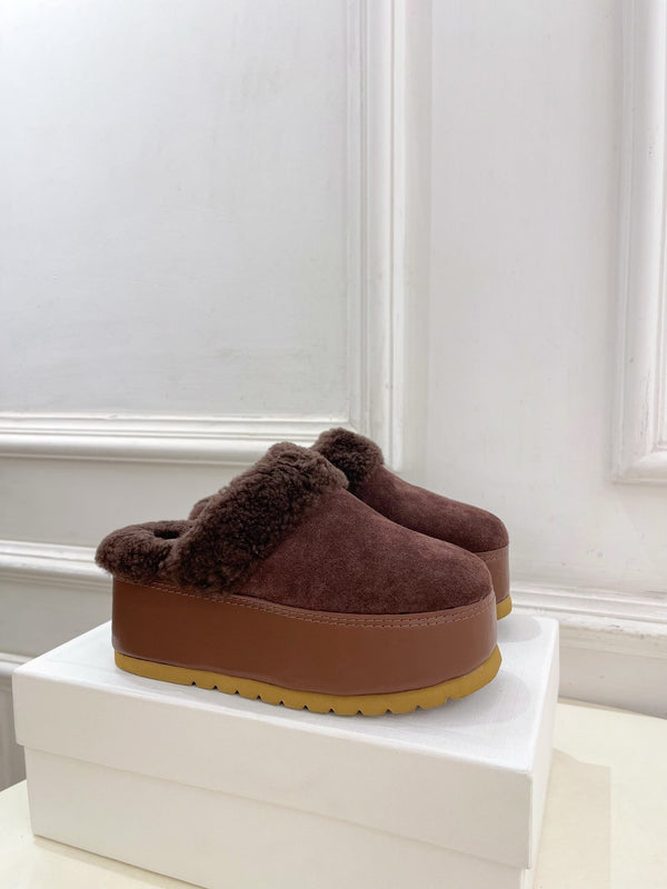 CL 25s Dana Wedge Mule 80mm Reddish Brown Suede Calfskin & Shearling