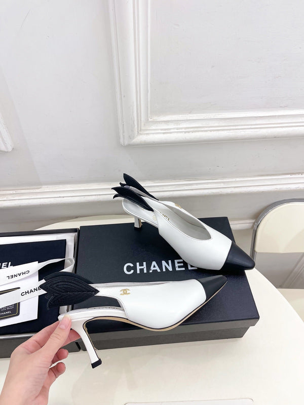 CC 26 SS Open-Back Sandals 7.5cm White Black Calfskin 586932