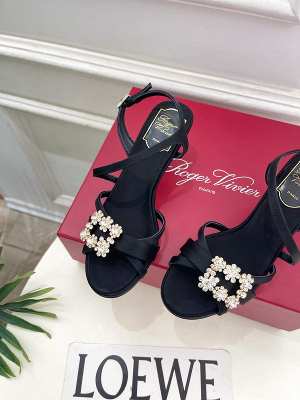 RV Efflorescence Sandals 6.5cm Black Satin 631969