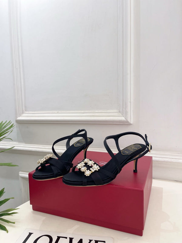 RV Efflorescence Sandals 6.5cm Black Satin 631969