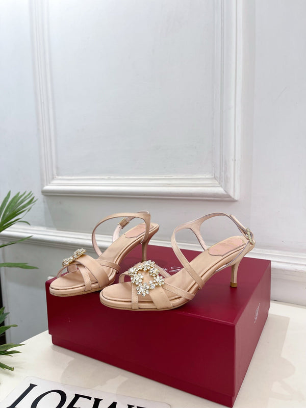 RV Efflorescence Sandals 6.5cm Beige Satin 631973