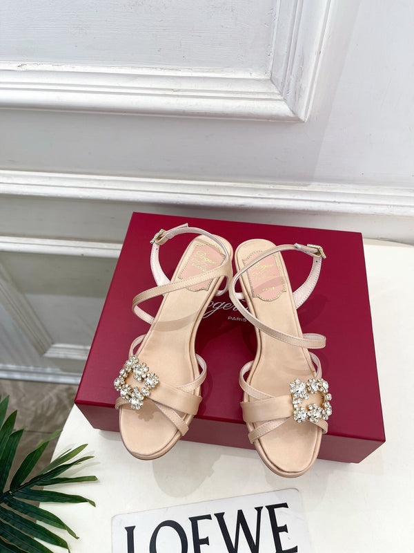 RV Efflorescence Sandals 6.5cm Beige Satin 631973