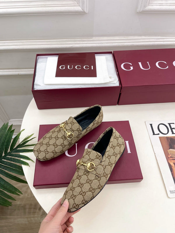 GG 26s Loafer With Horsebit Brown Beige Canvas 640289