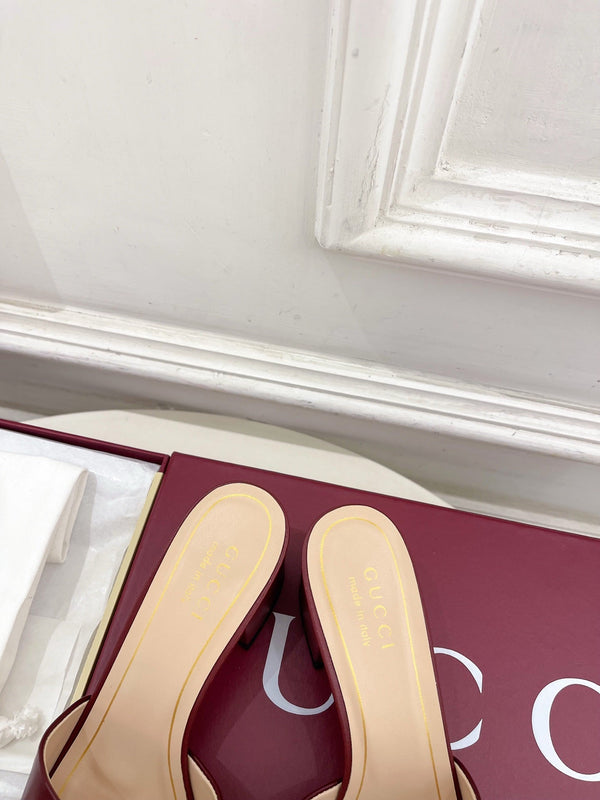 GG 26s Slide Sandal 5.5cm With Horsebit Burgundy Leather 640292