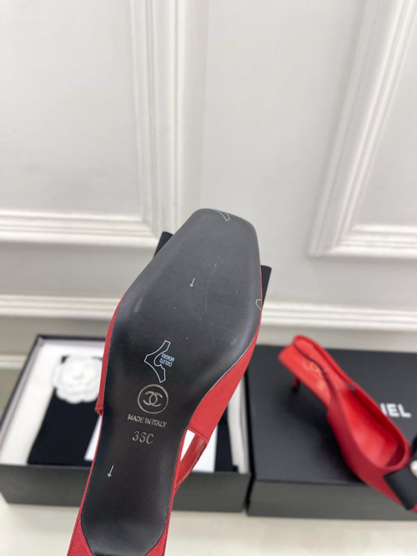 CC 26s Classic Toe High-Heeled Sandals 5.5cm Red Black Canvas 891634
