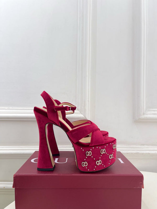 GG Janaya Platform Sandals 15.5cm Burgundy Suede 891838