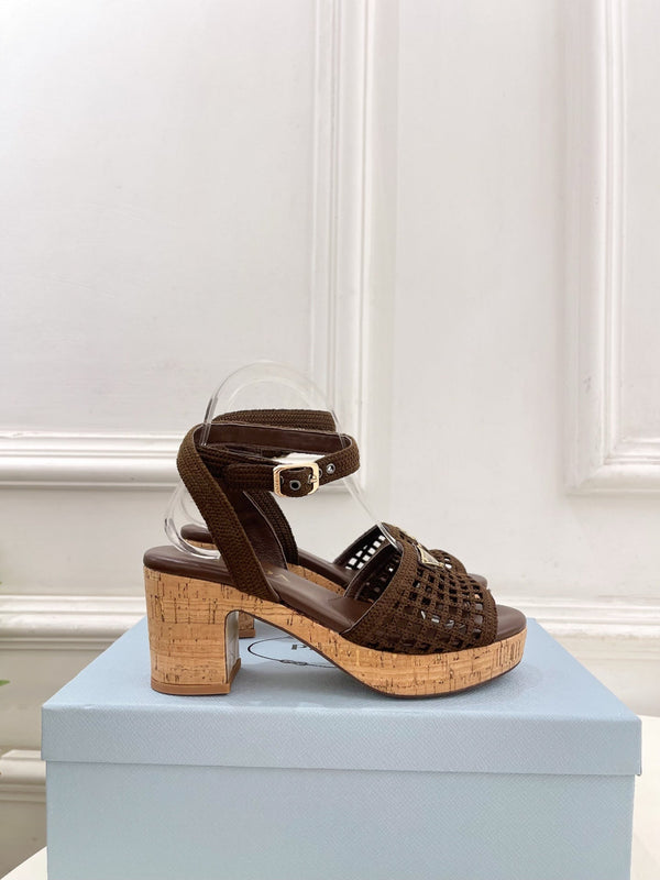 Prad Crochet Cork Platform Sandals 7cm Coffee Crochet 947378