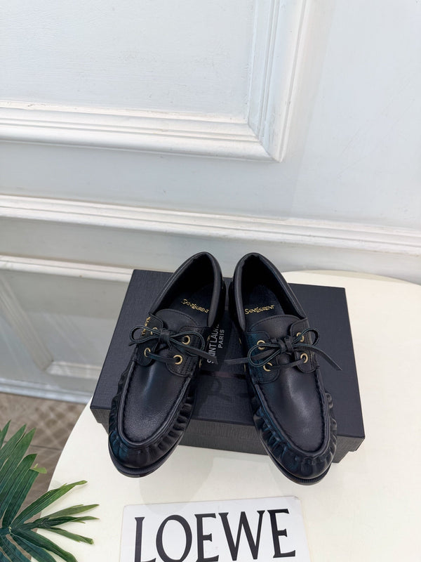 YSL Le Loafer Bateau Boat Shoes Black Smooth Leather 112331