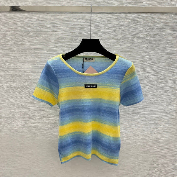 Miumiu 2026 Striped Shirt Yellow Blue and Gray Wool