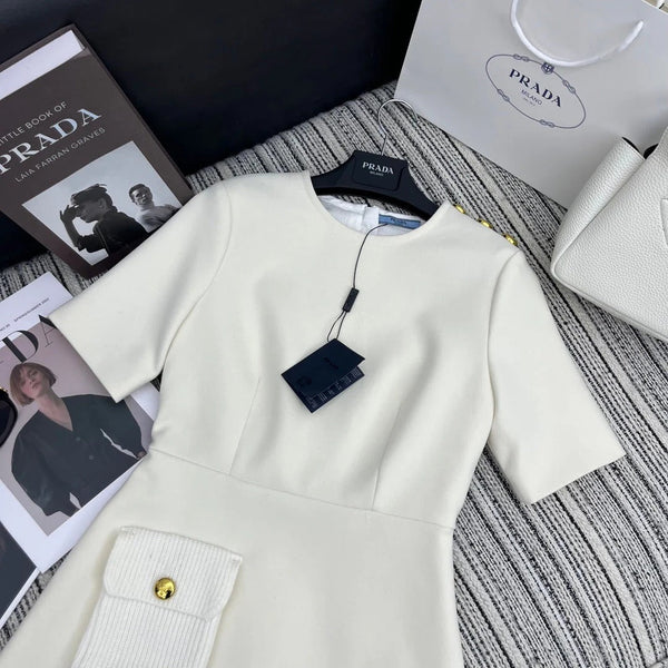 PRADA 25S CREW NECK SHORT-SLEEVE DRESS 350
