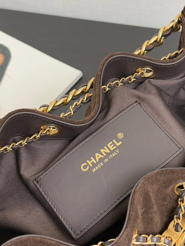 CHANEL 25S HOBO BAG 40 CM IN DARK BROWN SUEDE WITH GOLD HARDWARE