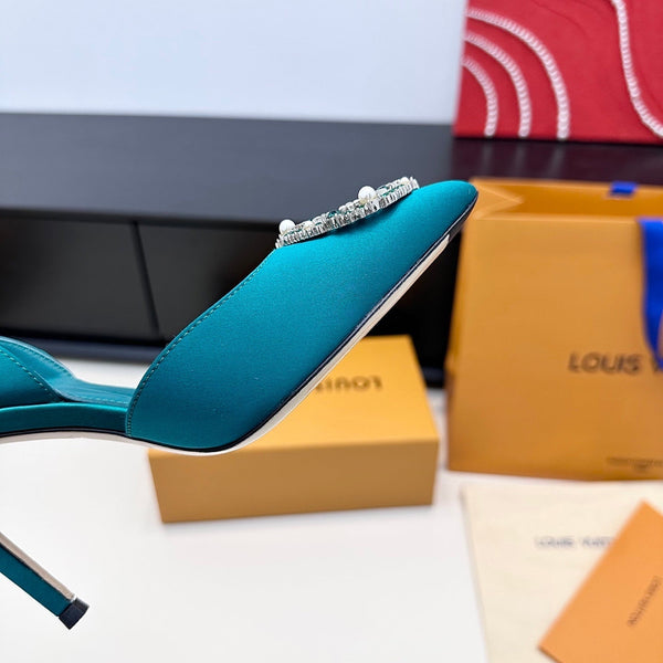 LV 26s Slingback 95 Teal Blue Premium Satin 622441