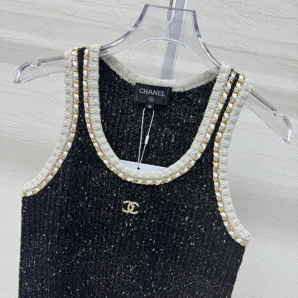 Chanel 2026 Sleeveless Knit Top Black Wool Cashmere 356943
