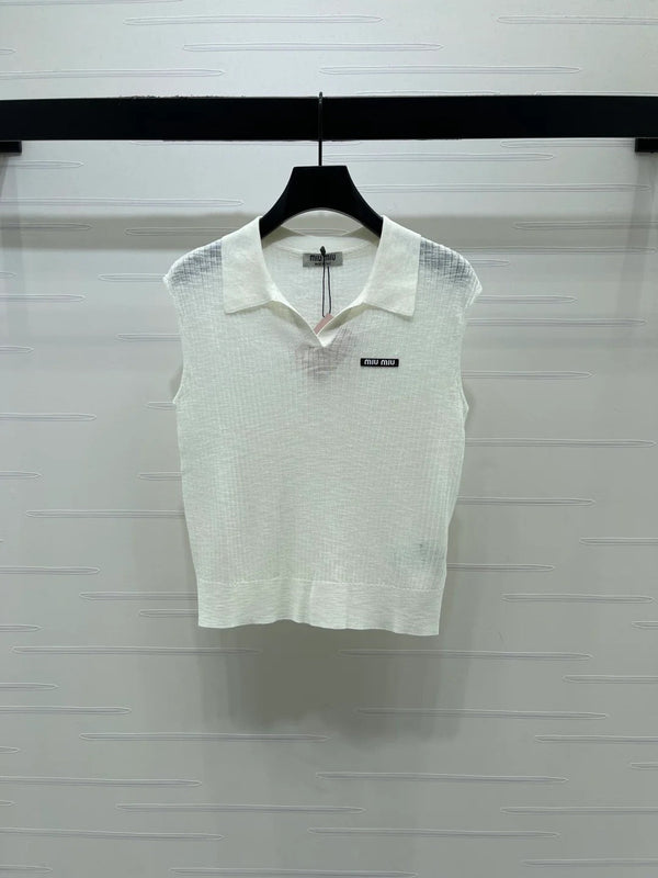 Miumiu 2026 Sleeveless Shirt White Gray Blue Pink Wool