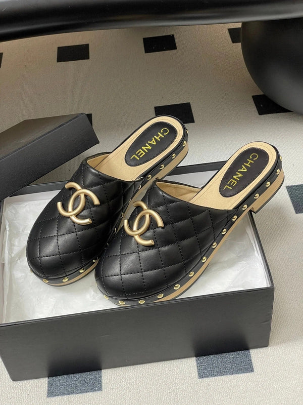 CC 26s Flat Mule Black Beige Cowhide 649404