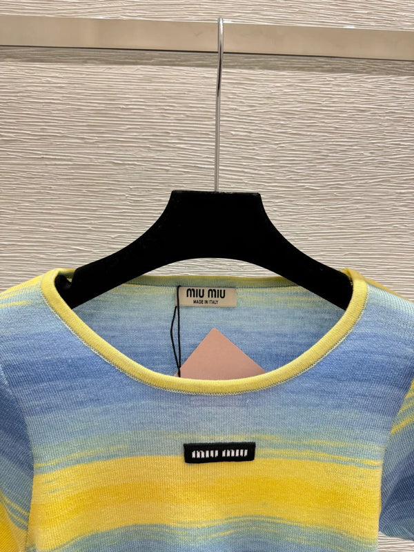 Miumiu 2026 Striped Shirt Yellow Blue and Gray Wool