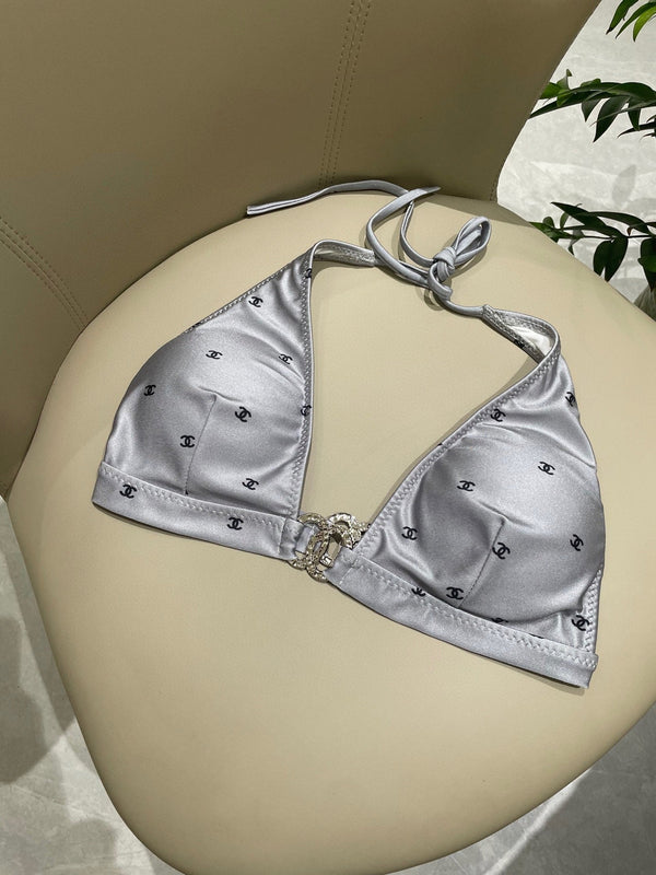CC BIKINI SWIMSUIT SET IN GREY AND BLACK LOGO 599155